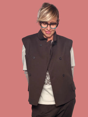Gilet marrone Philia Loft senza maniche con bottoni frontali