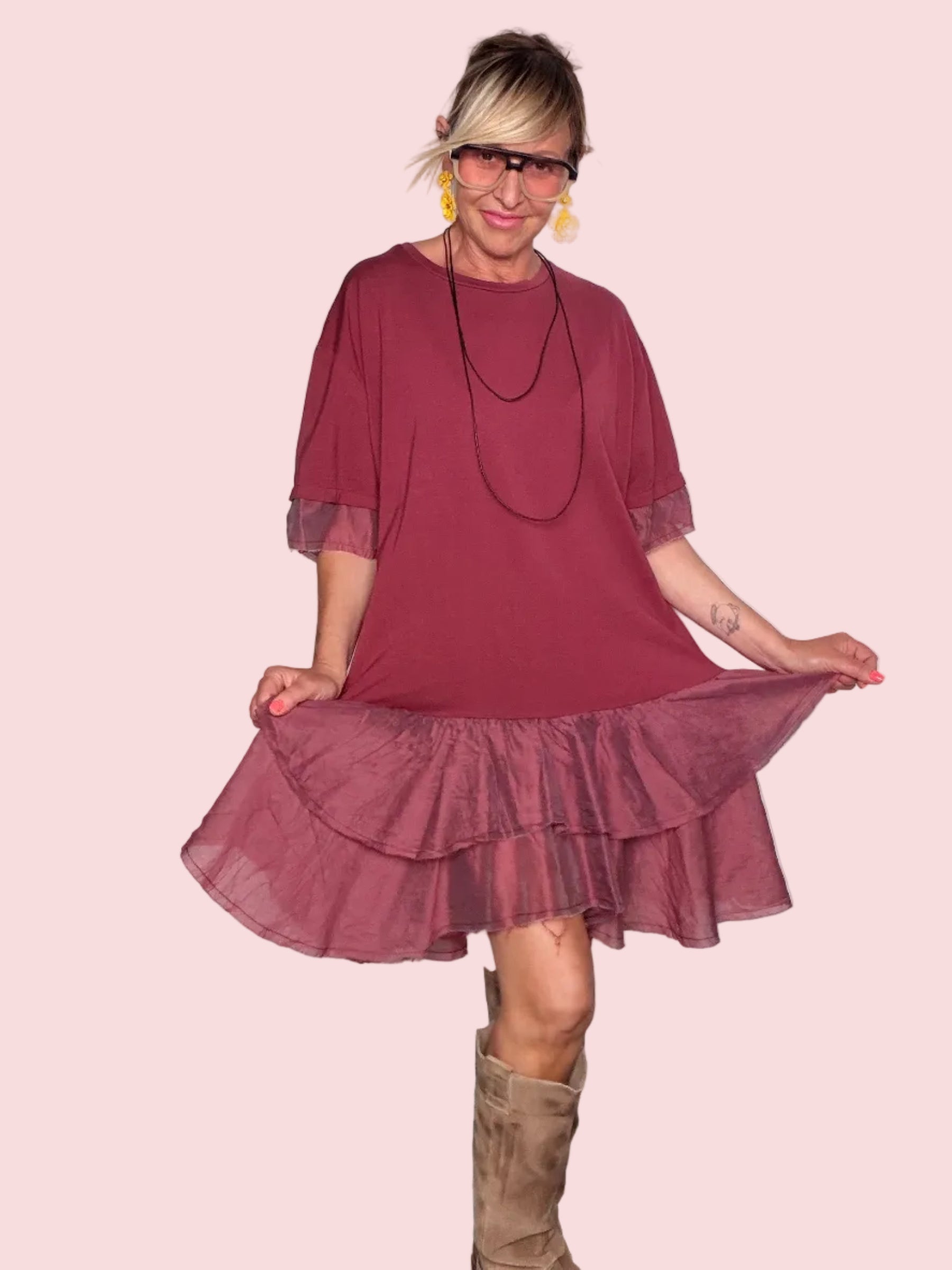 Abito T-Shirt con Balze in Mussola