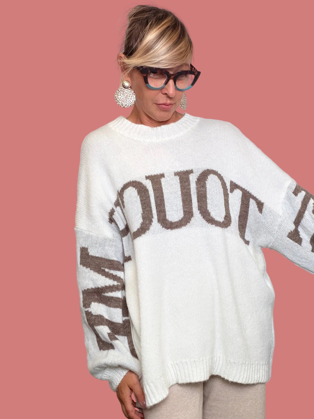 Maglia oversize da donna con scritta grafica, vista completa