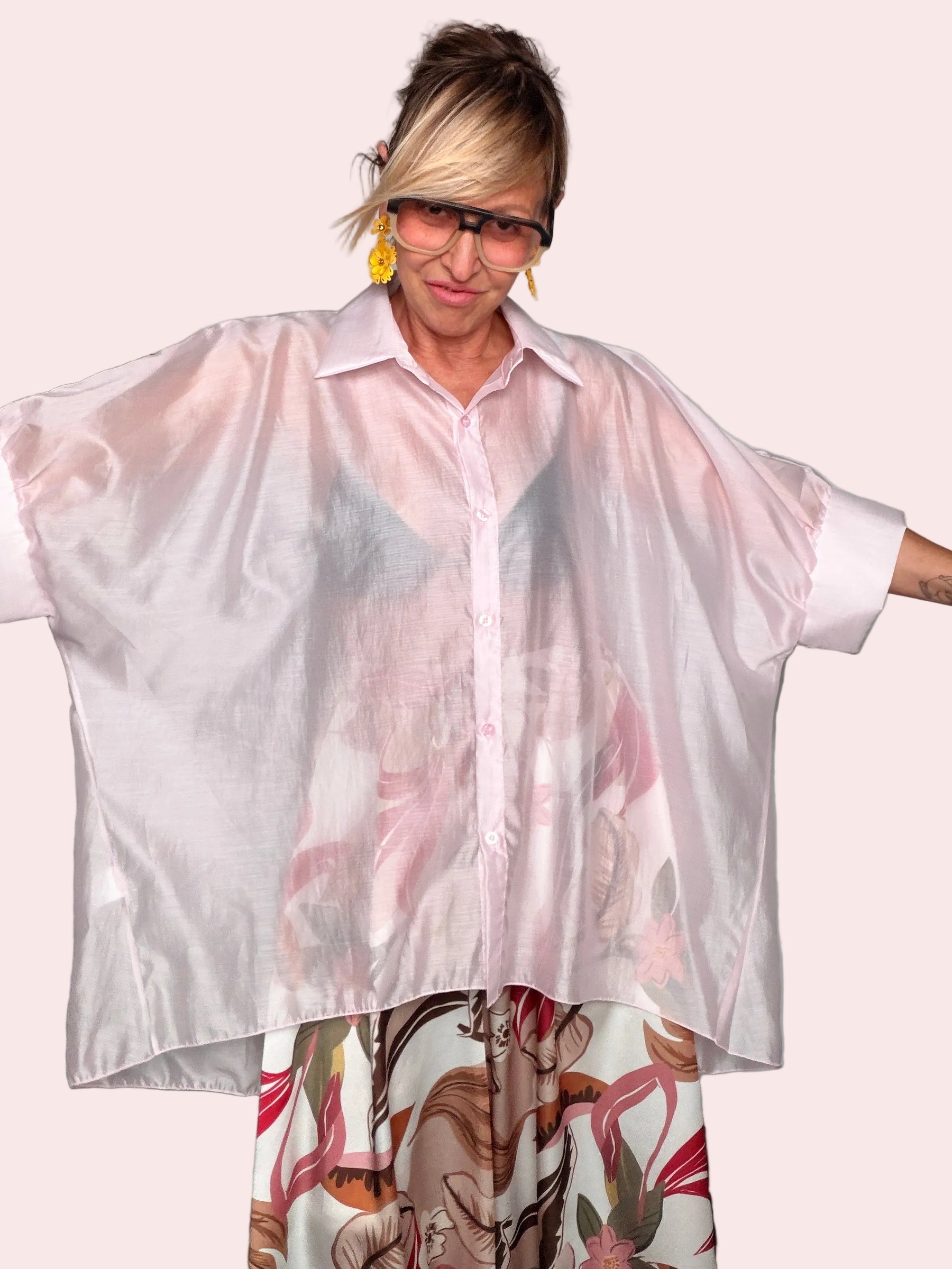 Camicia Oversize Maxi Pipistrello in Lyocell Cangiante