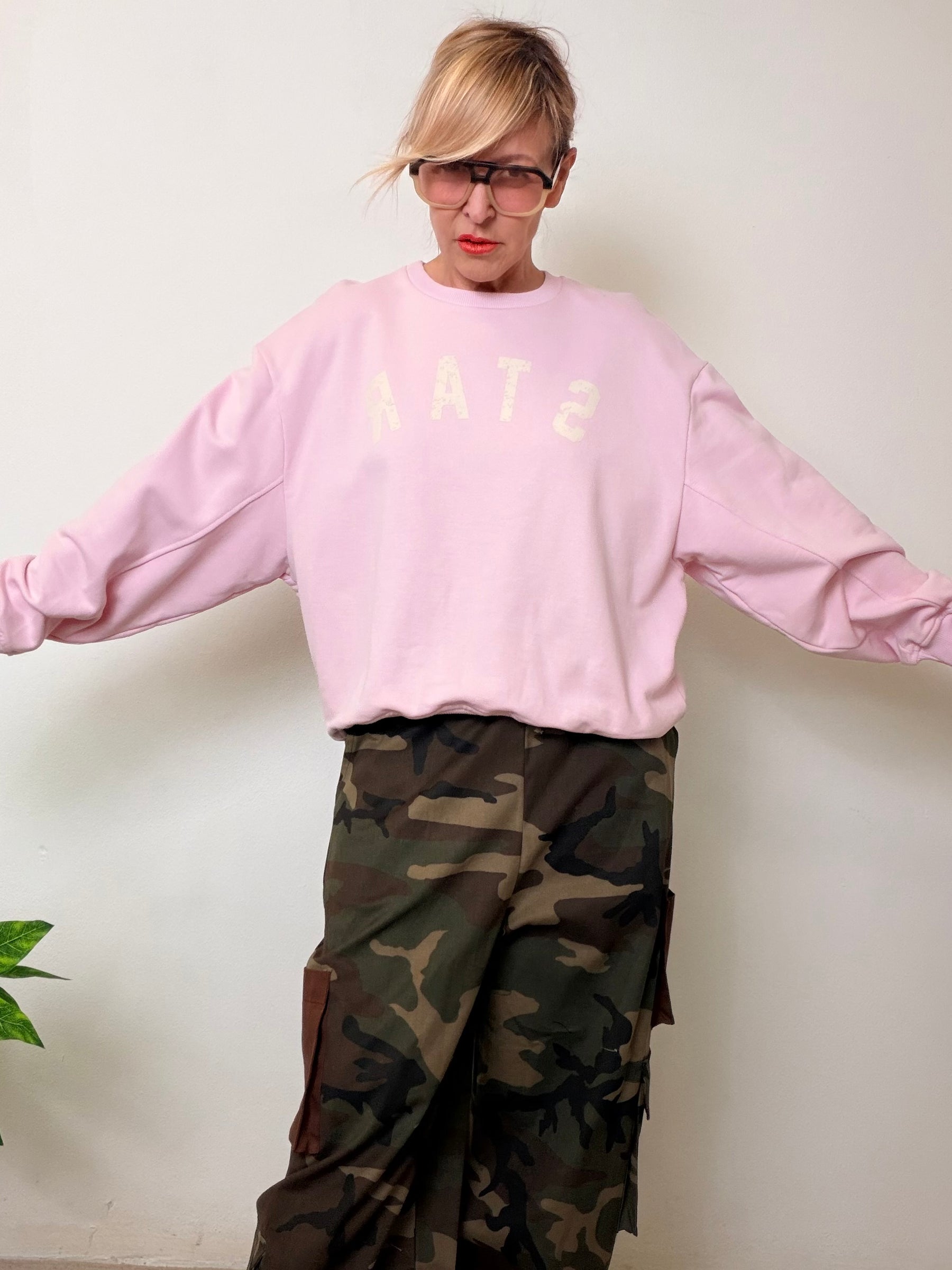 Felpa over con scritta Star