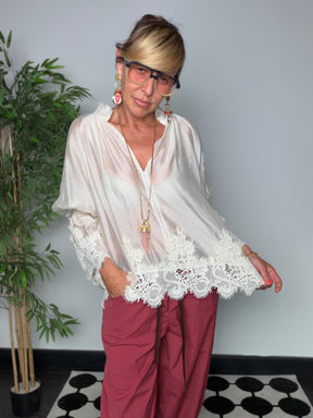 Camicia Over con Pizzo Macramé — | Bianco e Nero