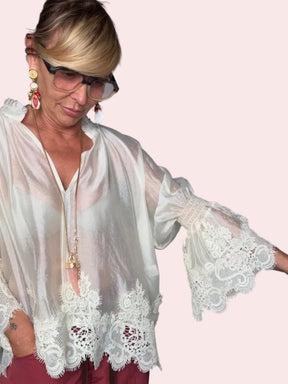 Camicia Over con Pizzo Macramé — | Bianco e Nero