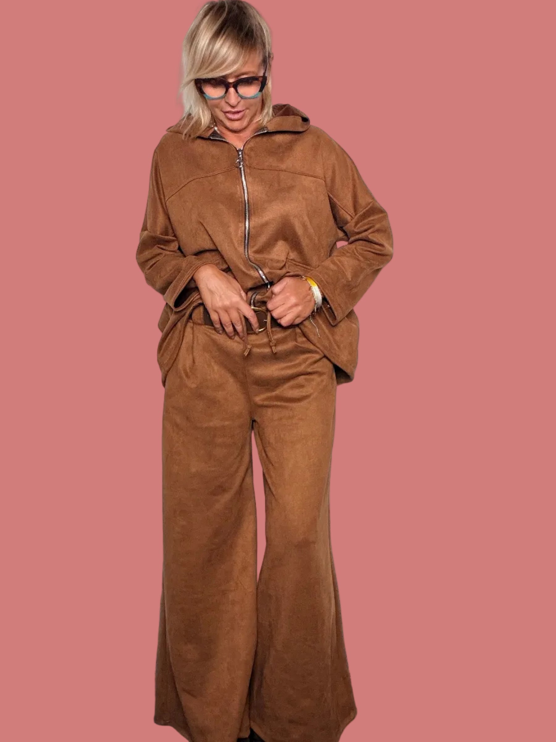 Pantalone Palazzo in Ecodainetto Color Cammello