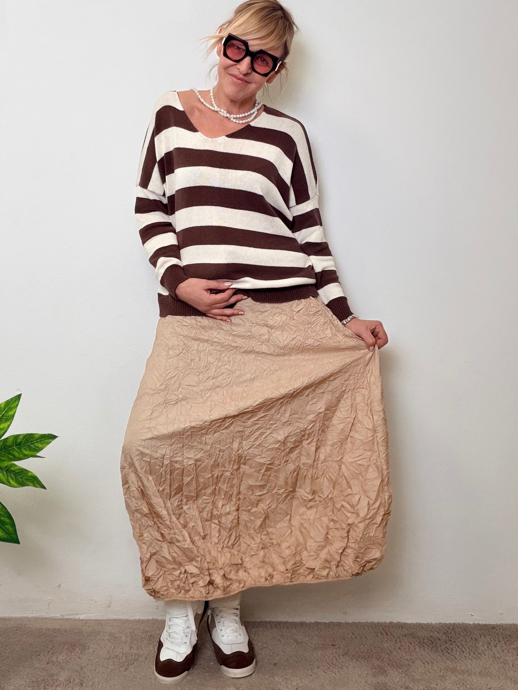 Gonna stropicciata con elastico in vita