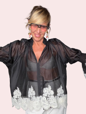 Camicia Over con Pizzo Macramé — | Bianco e Nero