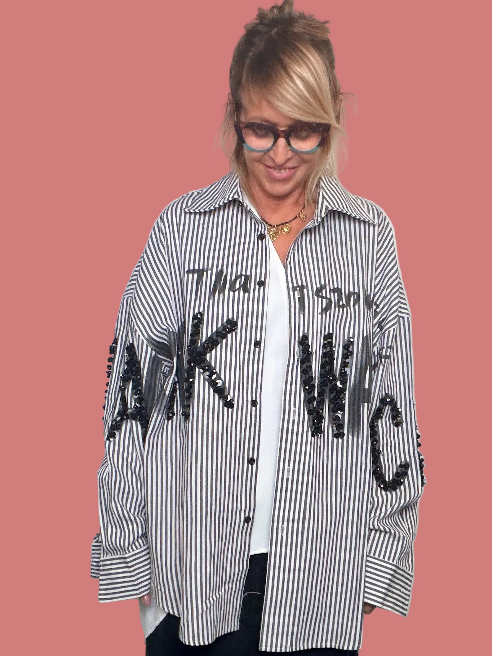 Giacca-Camicia a Righe con Applicazioni Decorative