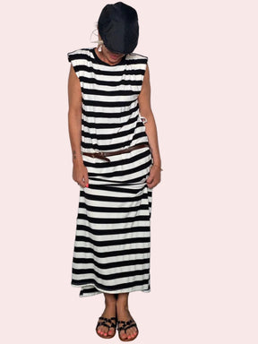 Abito maxi righe bianco nero con spalline