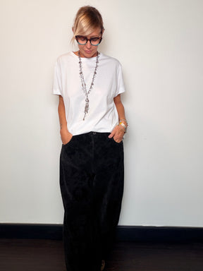 Jeans Jacquard Nero a Gamba Ampia