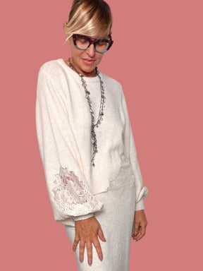 Maglia Bianca con Dettagli in Pizzo Souvenir