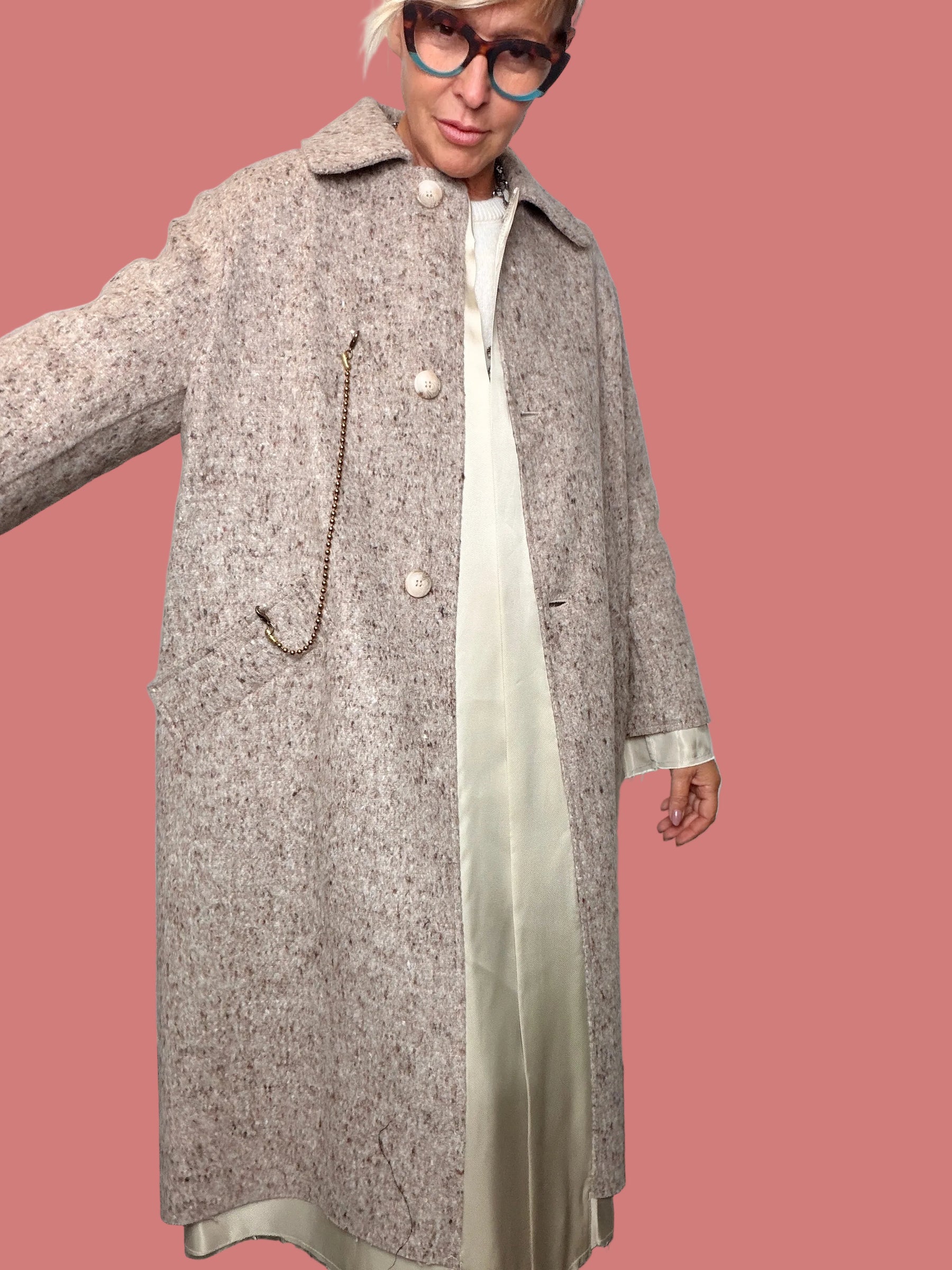 Cappotto Lungo Rosa Cipria Mélange Souvenir