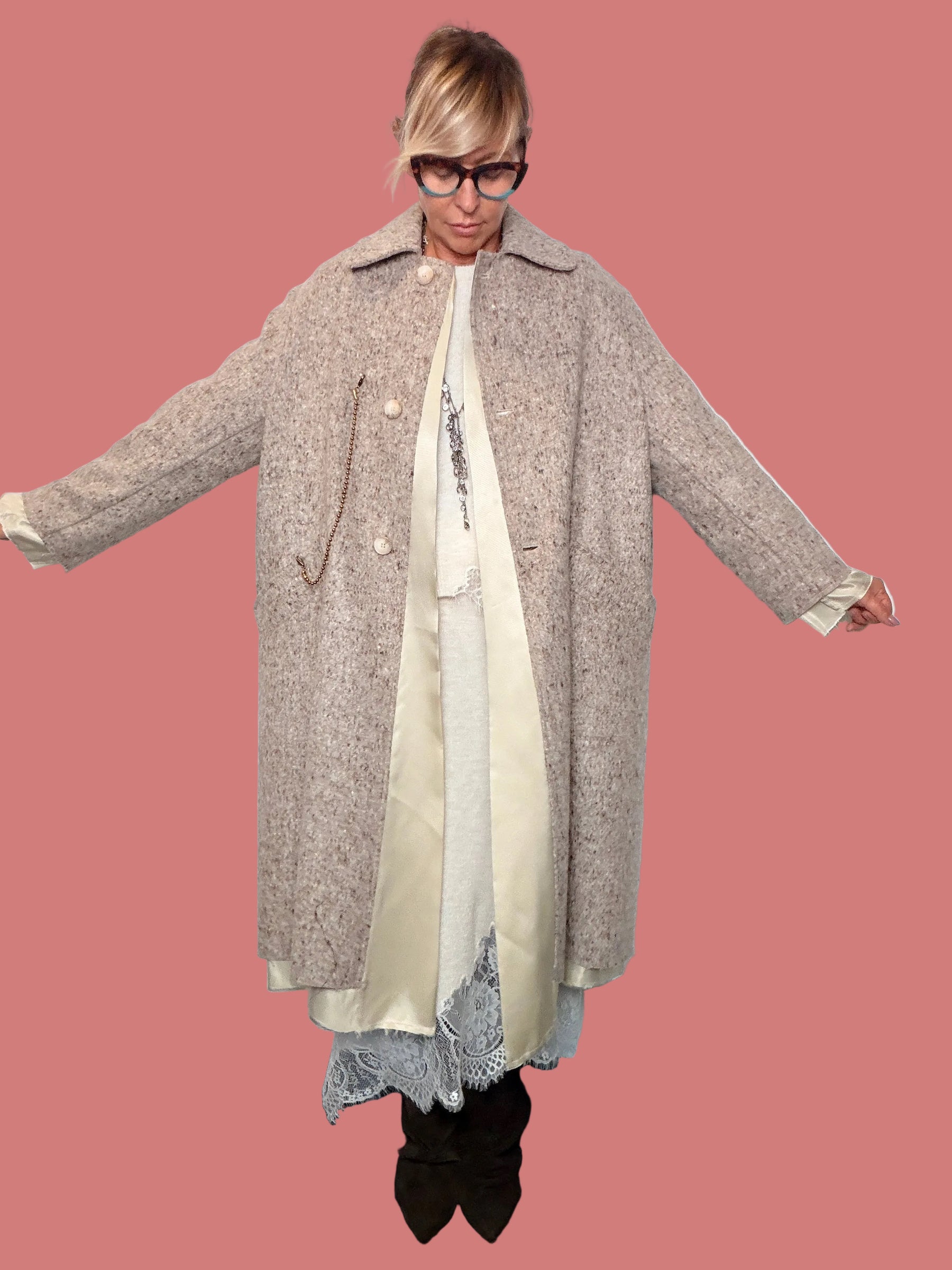 Cappotto Lungo Rosa Cipria Mélange Souvenir