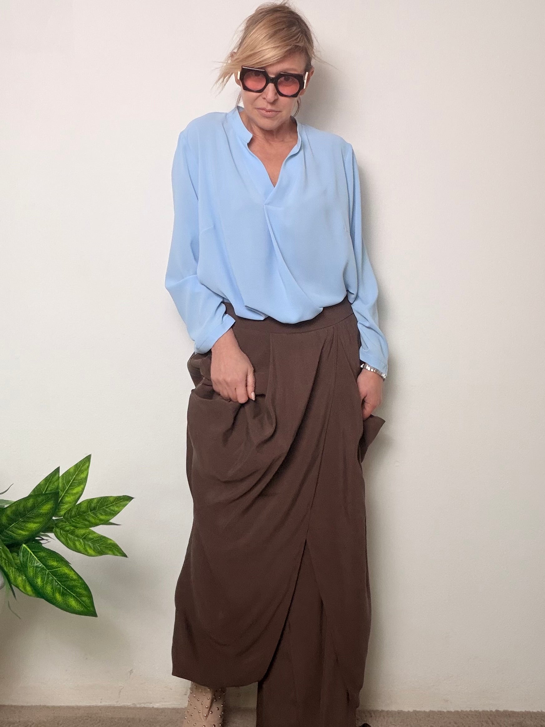 Pantalone in Tencel con Drappeggio ed Elastico in Vita