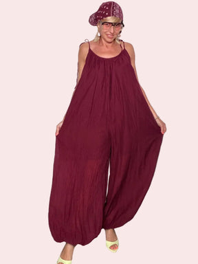 Tuta Jumpsuit Harem Bordeaux in Tessuto Crinkle con Bandana Inclusa