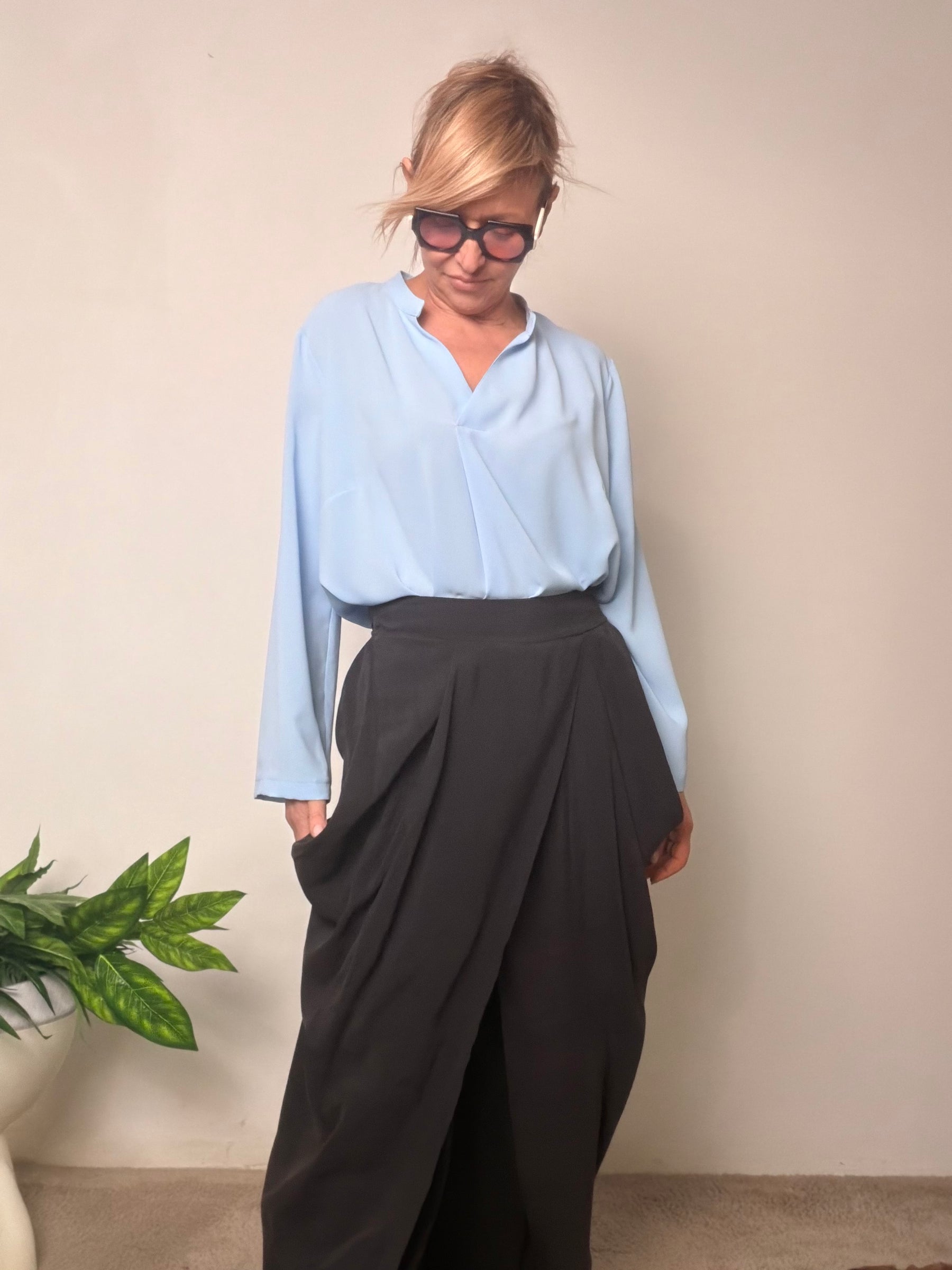 Pantalone in Tencel con Drappeggio ed Elastico in Vita