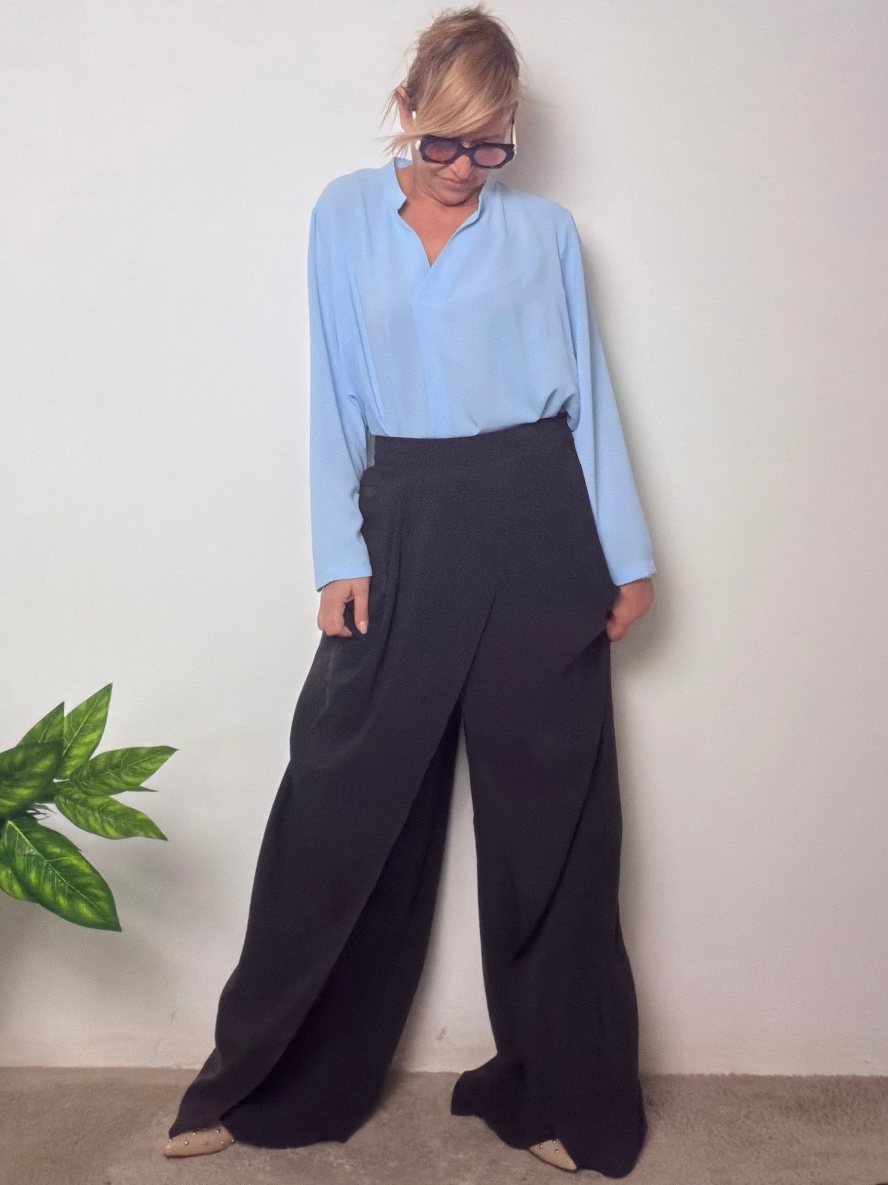 Pantalone in Tencel con Drappeggio ed Elastico in Vita