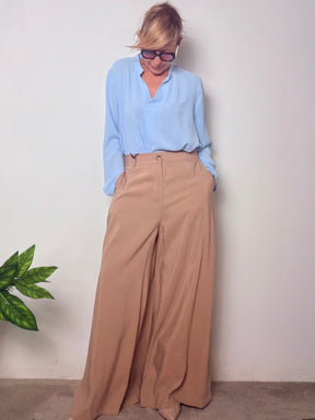 Pantalone ampio in Tencel a vita alta