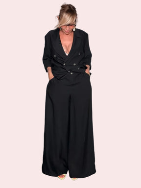 Pantalone Palazzo Wide Leg in Misto Viscosa con Vita Alta e Pince