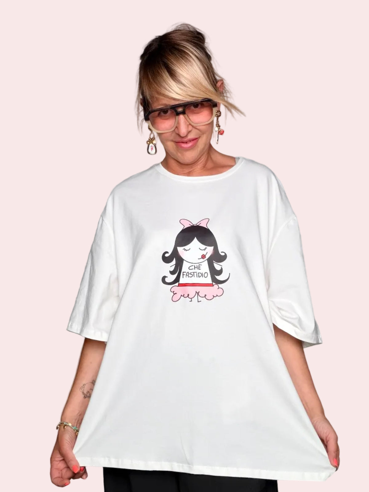 T-shirt Oversize con Stampa Illustrata
