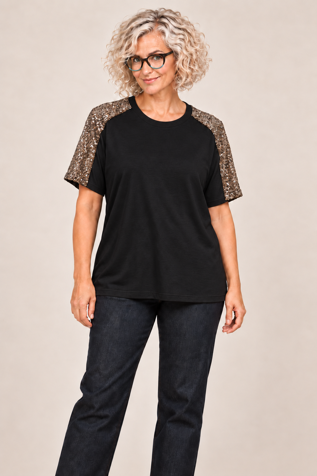 T-shirt con Maniche in Paillettes