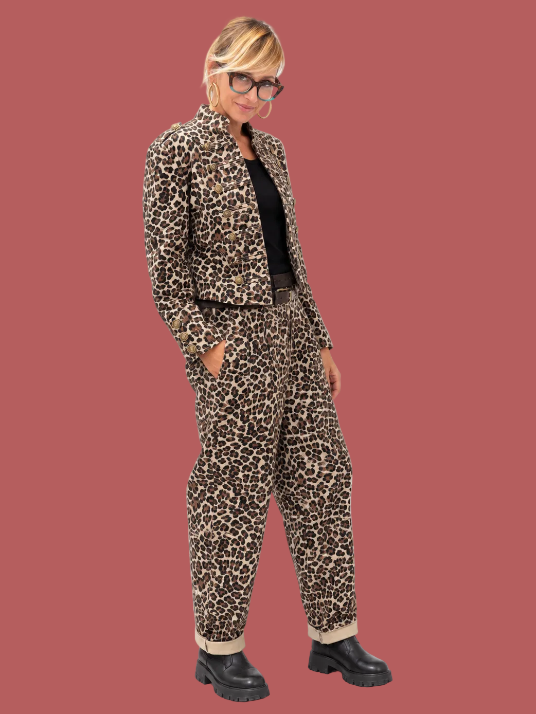 Pantalone leopardato a gamba morbida