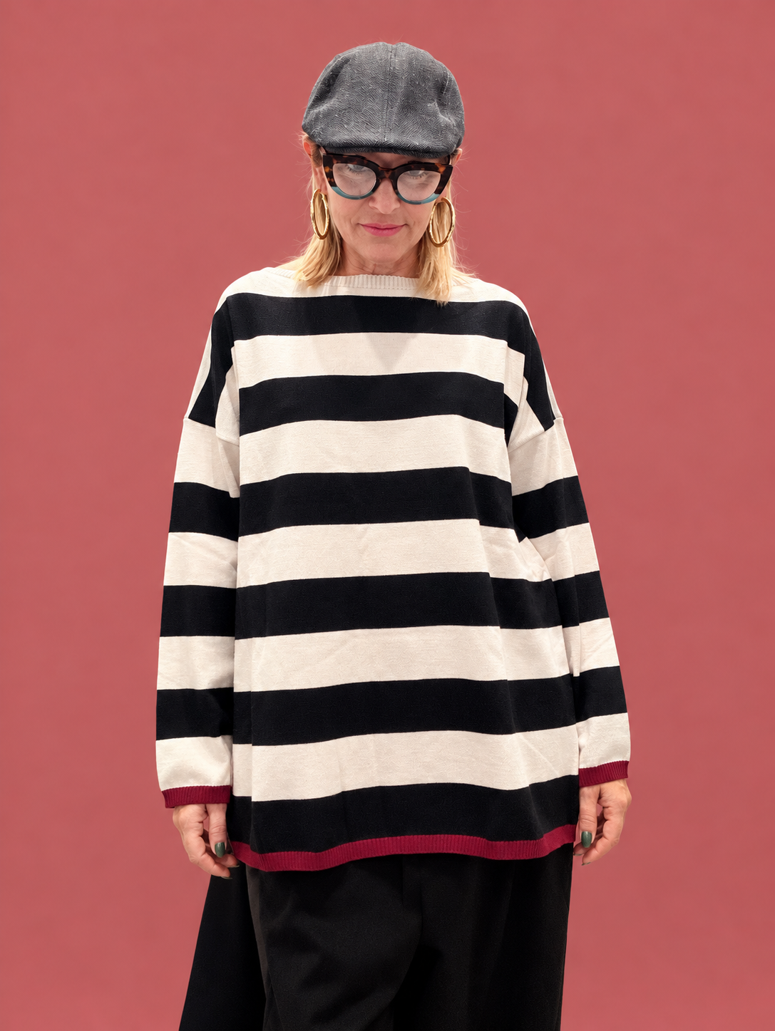 Maglia Rigata Piombo e Rosa Cipria Susy Star