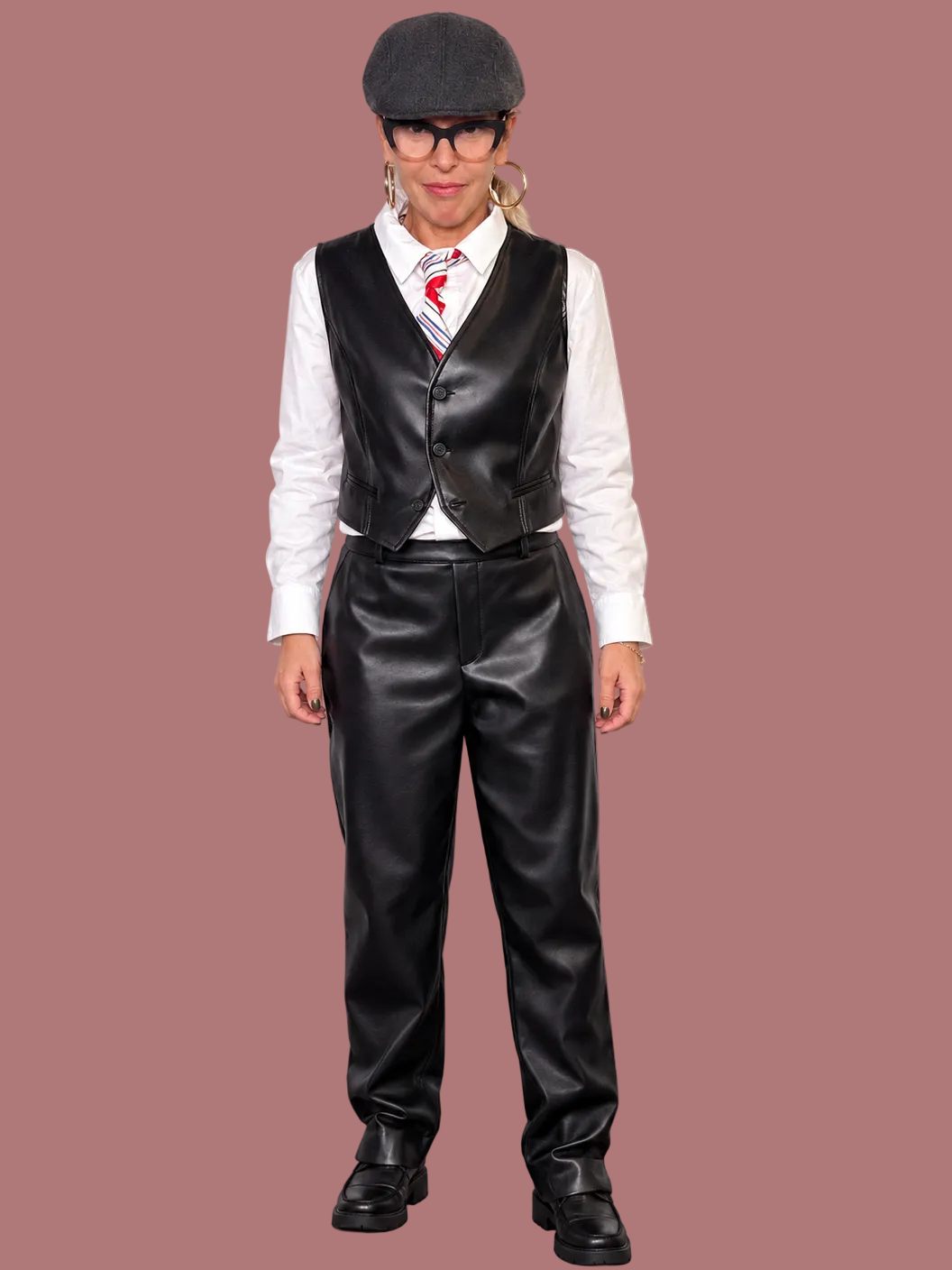 Pantalone con davanti in ecopelle e retro in punto Milano