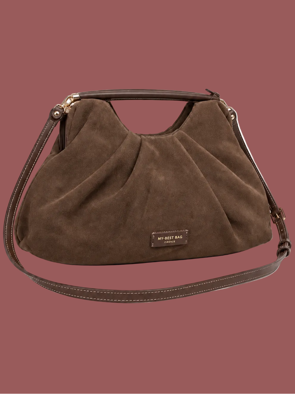 Borsa scamosciata marrone vista laterale