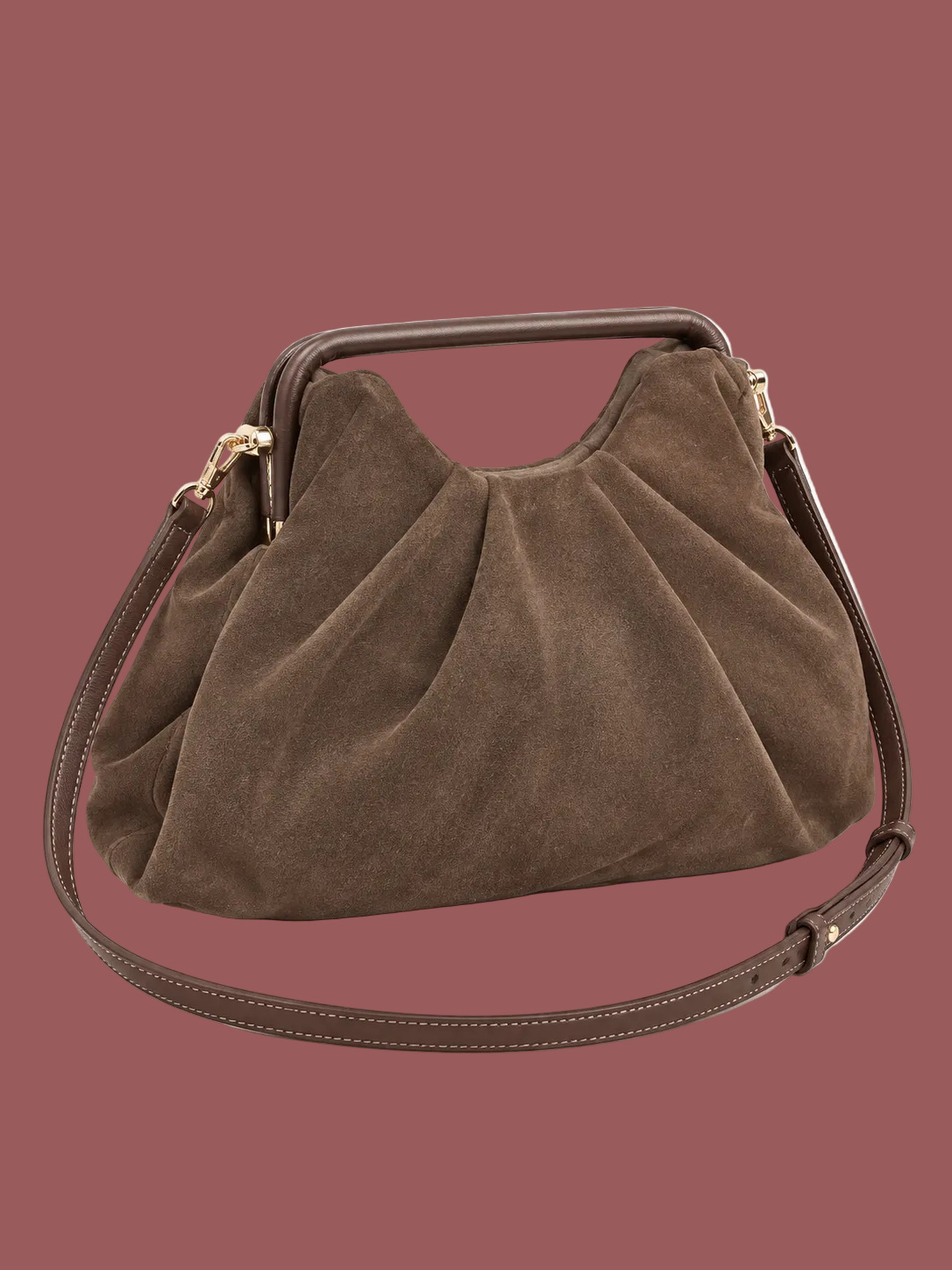 Borsa scamosciata marrone interno rosa