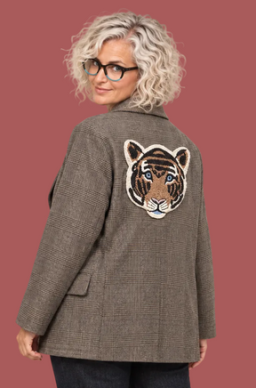 Giacca Blazer Principe di Galles con Tigre Ricamata