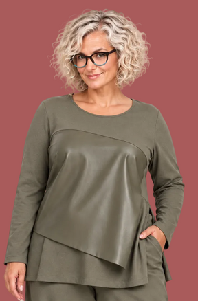 Maglia in Punto Milano con Inserto in Ecopelle