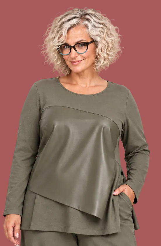 Maglia in Punto Milano con Inserto in Ecopelle