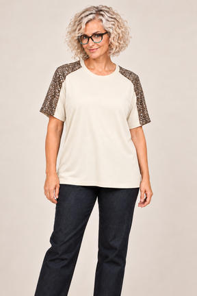 T-shirt con Maniche in Paillettes