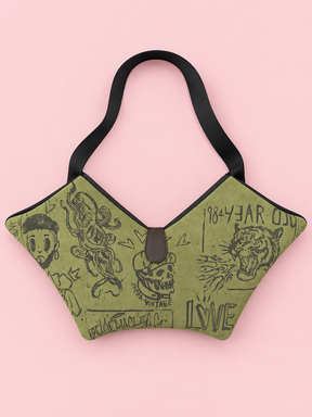 Borsa Mini Batman Garage B.Florence in camoscio con stampa graffiti