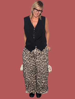 Pantalone cargo animalier con fiocchi a contrasto