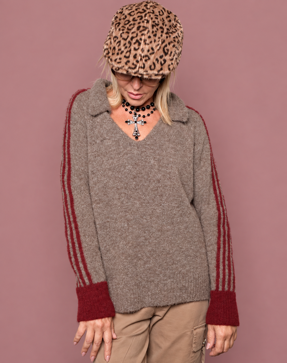 Maglia Polo con Righe a Contrasto Female