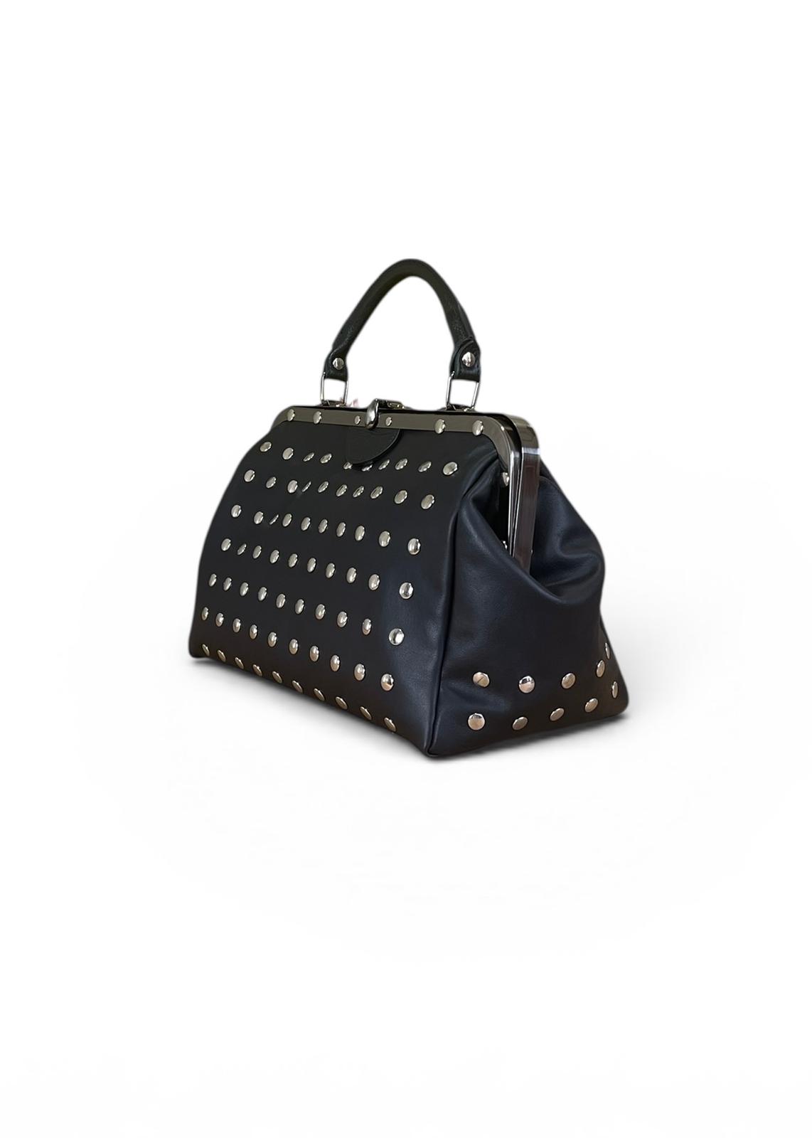 Borsa doctor bag nera con borchie silver — vista laterale sinistra