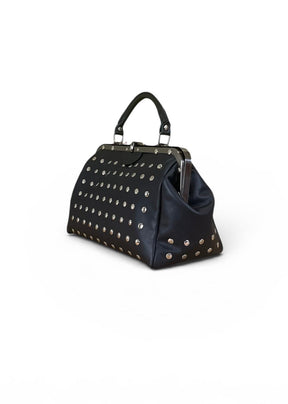 Borsa doctor bag nera con borchie silver — vista laterale sinistra