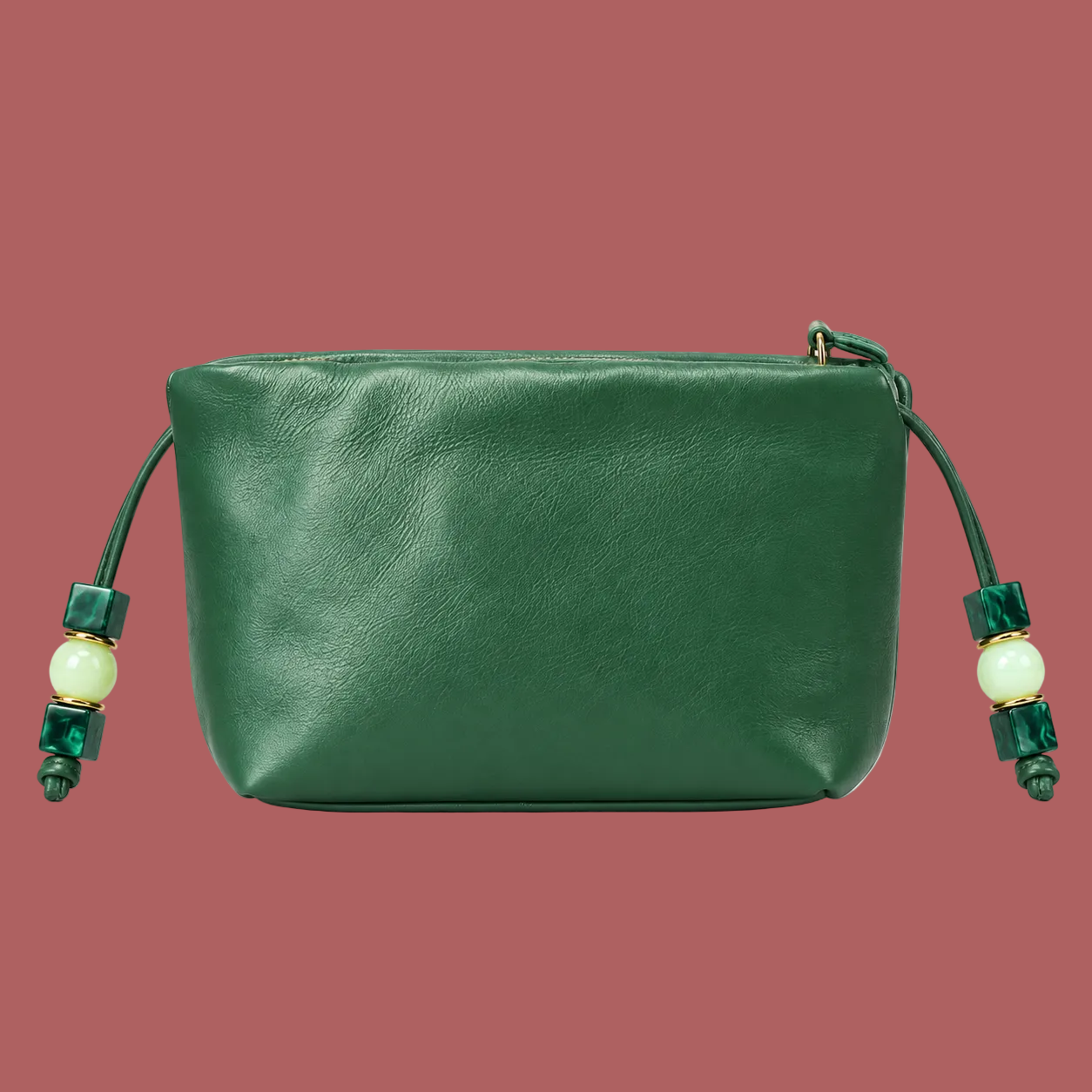 Pochette verde bosco, retro con decorazioni laterali a perline