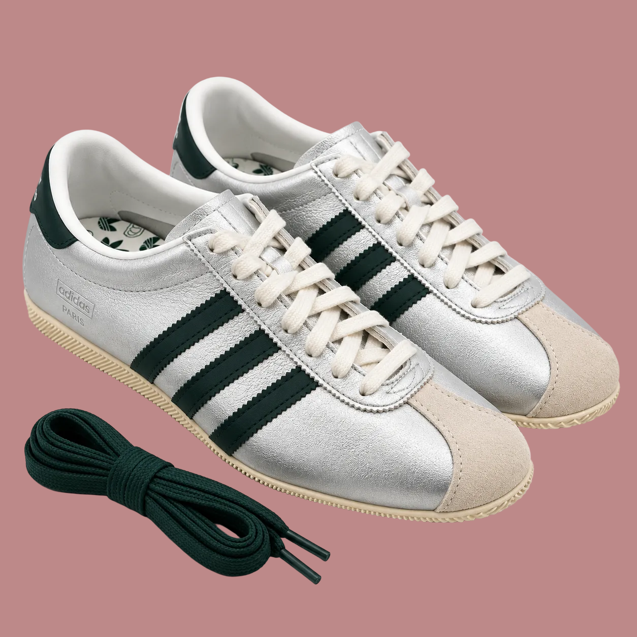 Sneakers Adidas Paris argento con dettagli verde scuro