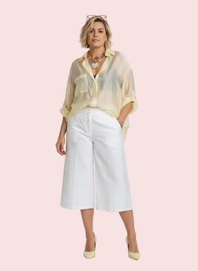 Bermuda Midi Strass con Spacchetto — Bianco / Cioccolato