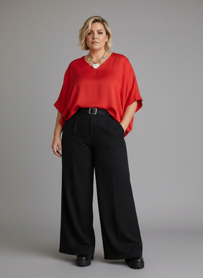 Maglia Oversize Pipistrello Scollo a V — Rosso