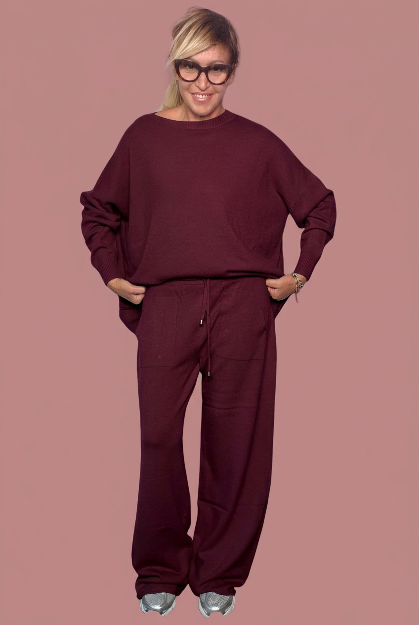 Pantalone in maglia a gamba ampia con coulisse