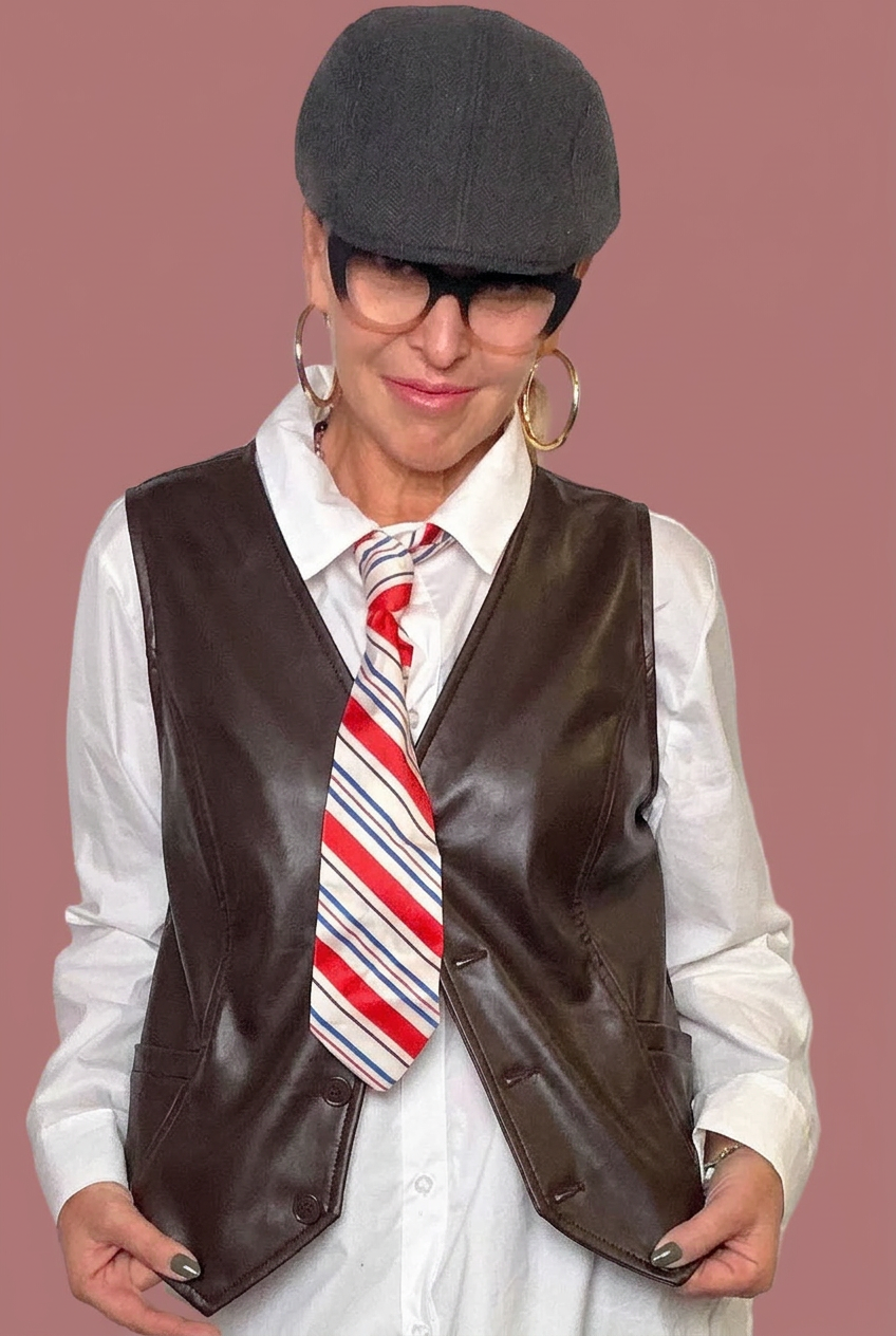 Gilet in ecopelle con retro in punto Milano