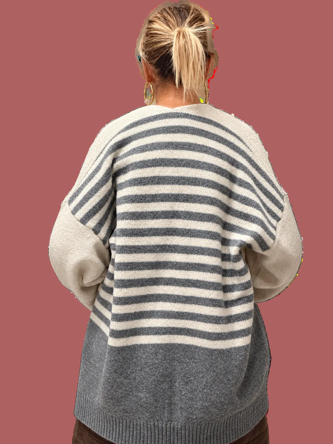Cardigan bicolore beige e azzurro con retro a righe DEJA VU