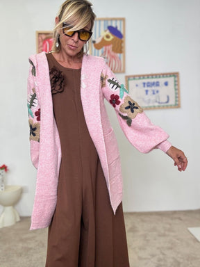 FEMALE - Cardigan rosa con ricami floreali  caldo, unico e pieno di personalità ZM57001/ ROSA FEMALE 