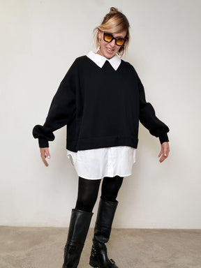 FEMALE  - FELPA FAKE SHIRT CON CAMICIA CUCITA NERA LD2260/ NERO FEMALE 