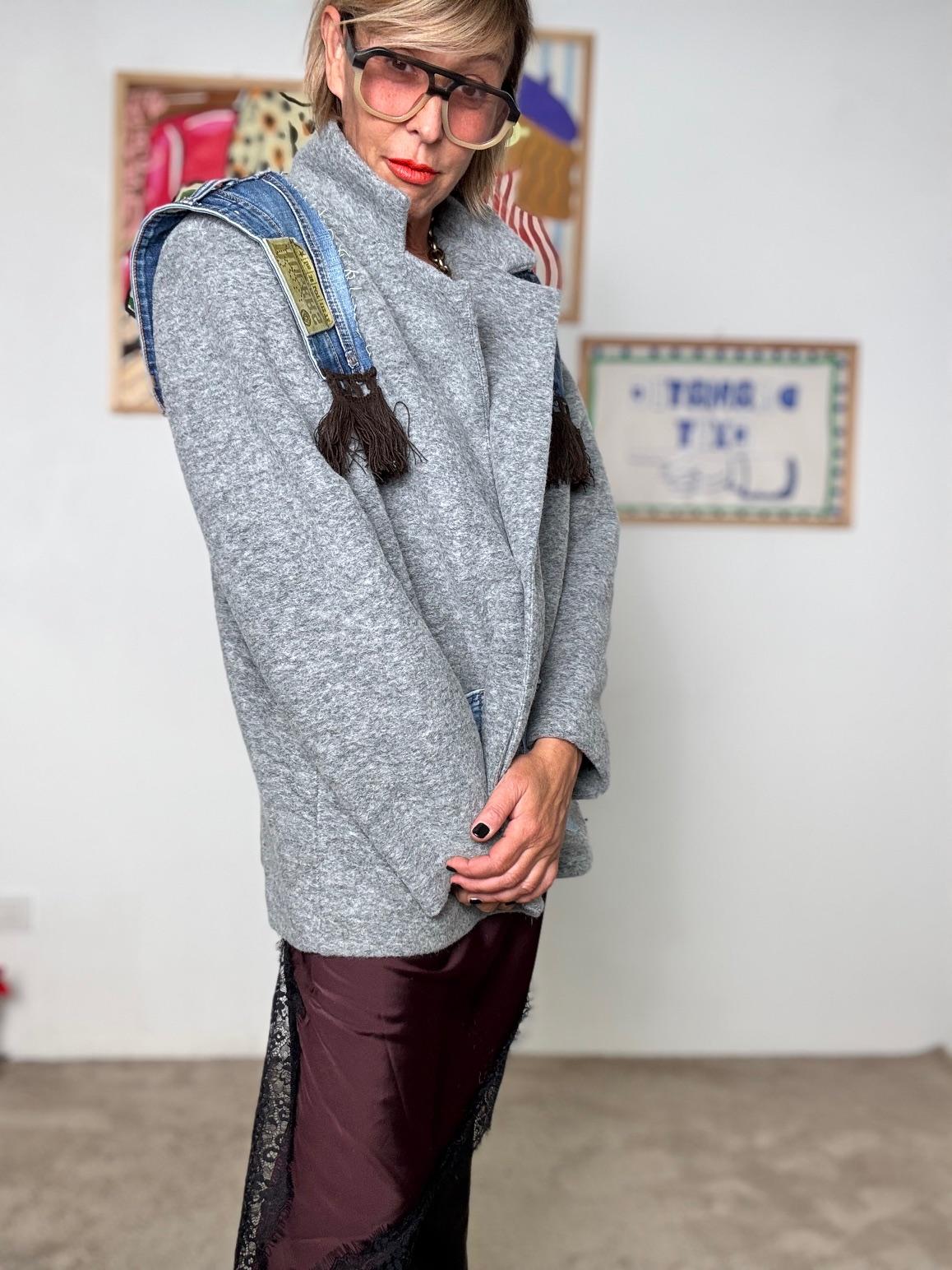 DEJA VU - Giubbotto mix tessuti con frange  Urban Chic Edition GRIGIO A25DL615/ GRIGIO DEJA VU 