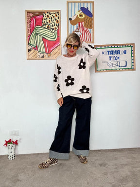 DEJA VU - Maglia oversize con maxi fiori panna A25SS408/ PANNA DEJA VU 