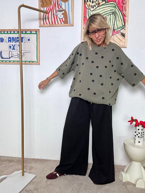 FEMALE - Felpa Oversize "Dot Power"  Stile comodo con personalità <BR/>VERDE H1416/ VERDE MILIT FEMALE 